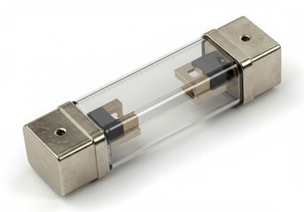 Close up of a glass fuse with metal caps