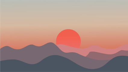 Serene Sunset Mountain Landscape Minimalist Art Print