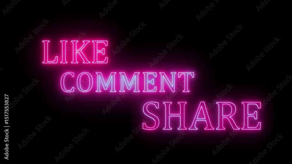 Aufkleber animated like, comment and share text on dark screen for video overlays encouraging viewers to parti