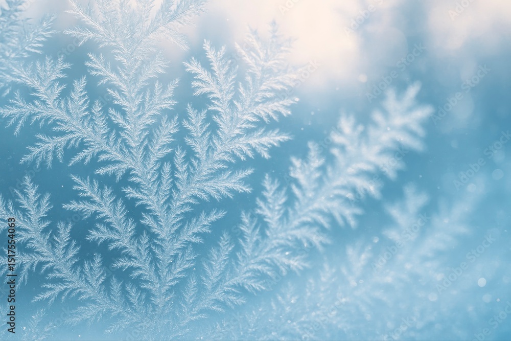 Poster frost patterns on glass creating winter abstract in blue and white