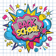 Fototapeta premium Colorful Back to School Pop Art Design on Grid Background