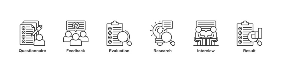 Survey banner web icon vector illustration concept for customer satisfaction questionnaire feedback with icon of evaluation, research, interview and result
