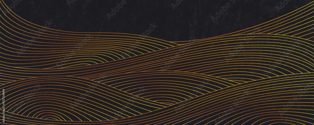 Aufkleber golden waves pattern on black background - abstract linear curves and flowing stripes composition. l
