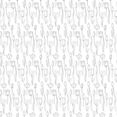 Fototapeta premium Seamless pattern with grey tulips on white background. Cute ornament for wallpaper, fabric, card.