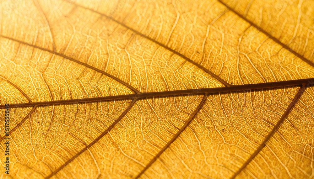 Poster close-up view of a textured golden leaf showcasing intricate vein patterns illuminated by natural li