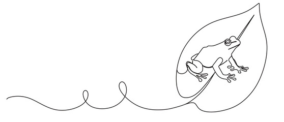 continuous one line art of a frog on a leaf. vector illustration