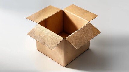 Empty open cardboard box on plain white background - shipping and moving concept
