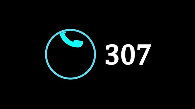 Animated call icon with increasing number notification showing rising missed calls or incoming call alerts in real time. Creative animation of a call icon with a growing number counter.