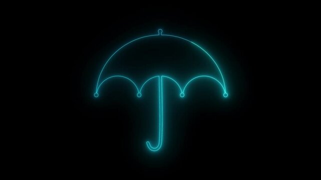 Animated glowing umbrella opening against a black background perfect for night scenes fantasy or design elements. Stylish glowing umbrella animation on black screen representing protection.