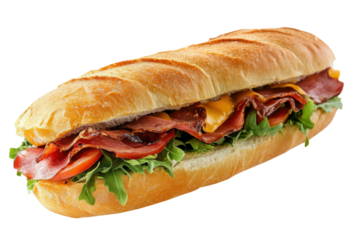 Delicious Sub Sandwich Fresh bread savory bacon tomatoes cheese and on transparent background