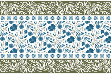 Seamless floral sketch design.Hand drawn one line pattern.Floral border with leaves.Modern decoration element.Fashionable textile pattern

