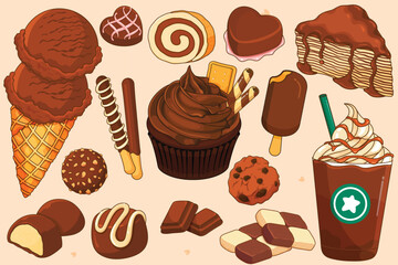 set of chocolate dessert.