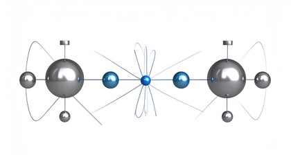 technical simulation. Abstract illustration depicting atoms with electrons, showcasing scientific concepts in a visually engaging manner.