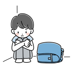 学校に行けなくて辛い思いをしている子供のイラスト