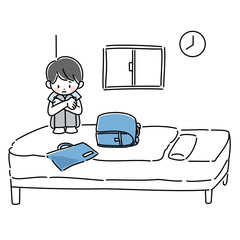 学校に行けなくて辛い思いをしている子供のイラスト