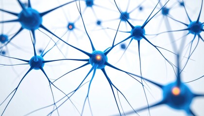 technical simulation. Neural connections depicted in blue against a light background, illustrating the complexity of the nervous system.