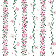 Charming seamless pattern with cute spring flowers. Childish floral design hand drawn with watercolor. Simple and elegant seamless tile for wallpaper, textile, fabric, packaging