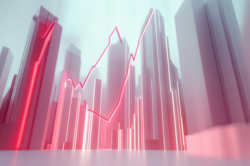 Abstract cityscape with upward trending graph showing growth and progress