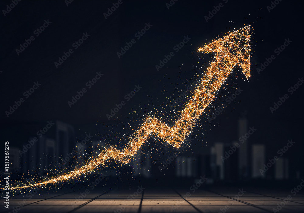 Poster up arrow made of neural networks and connections, symbol of growing business and development . gener