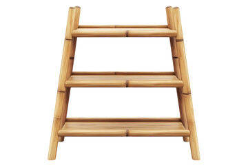 Rustic bamboo ladder shelf Wood tone decor Three tiered storage unit on transparent background