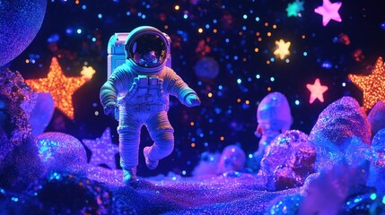 A space-themed birthday with glowing stars, astronaut props, and holographic decor resembling a starry galaxy