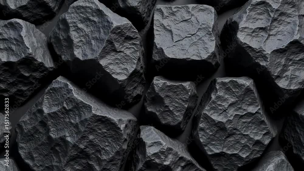 Poster the image features a close-up view of irregularly shaped black coal pieces scattered across a surfac