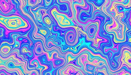 Seamless psychedelic rainbow ridged topological map pattern background texture.
