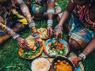 A traditional tribal-inspired birthday party featuring vibrant body art, handmade accessories, and communal cooking