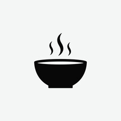 Minimalist black silhouette of a hot steaming bowl icon. Perfect for food logos, restaurant branding, or cooking apps. Clean, modern, and easily recognizable design.