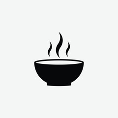 Minimalist black silhouette of a hot steaming bowl icon. Perfect for food logos, restaurant branding, or cooking apps. Clean, modern, and easily recognizable design.