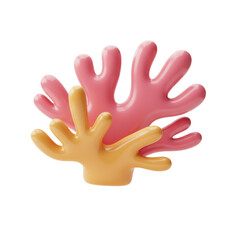 Obraz premium 3D coral reef in cute style with pink and yellow branches, marine life element, isolated on a transparent background, png, cutout