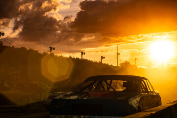 car in the sunset