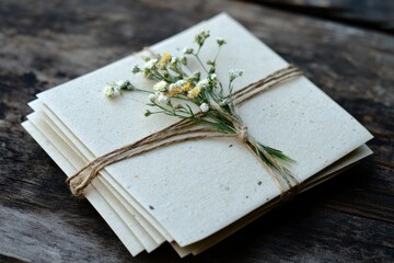 An eco-conscious wedding with recycled paper invitations, edible centerpieces, and plantable party favors