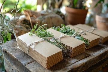 An eco-conscious wedding with recycled paper invitations, edible centerpieces, and plantable party favors