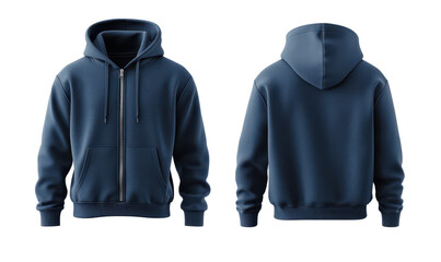 dark blue hoodie mockup zip up hoodie mockup front and back and side completely separated from background