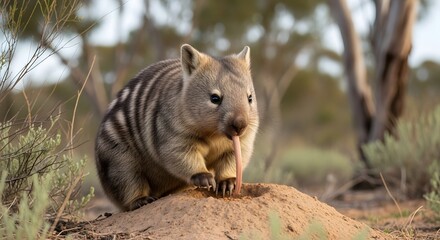 Obraz premium Wombat with Tongue Out on Mound