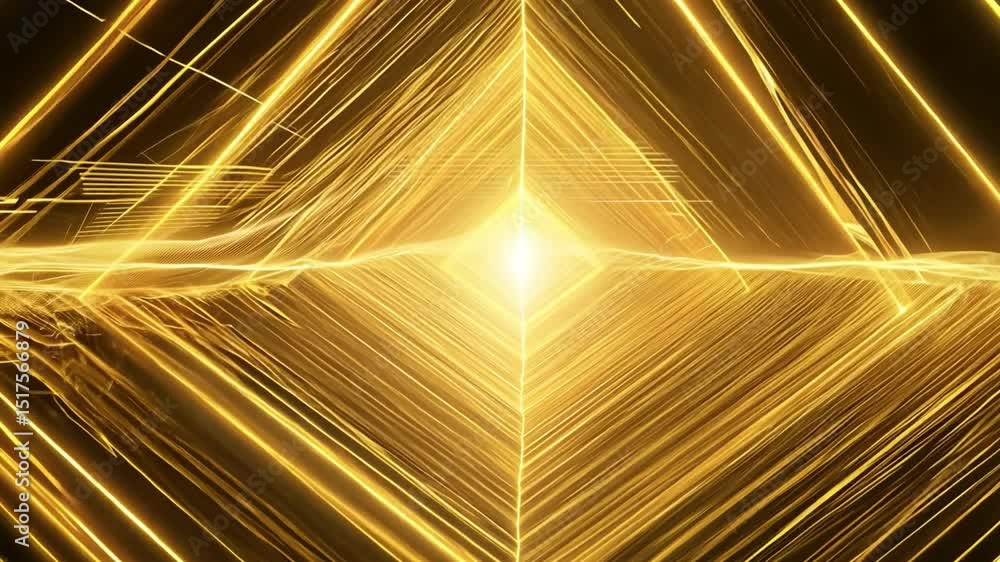 Poster golden light beams radiate from central point, creating dynamic and vibrant visual effect with intri