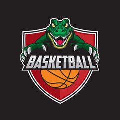 basketball club logo crocodile vector illustration design
