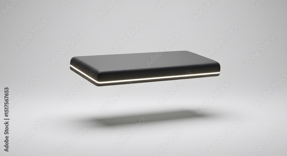 Aufkleber futuristic floating platform design: sleek black rectangular product showcase with glowing edge