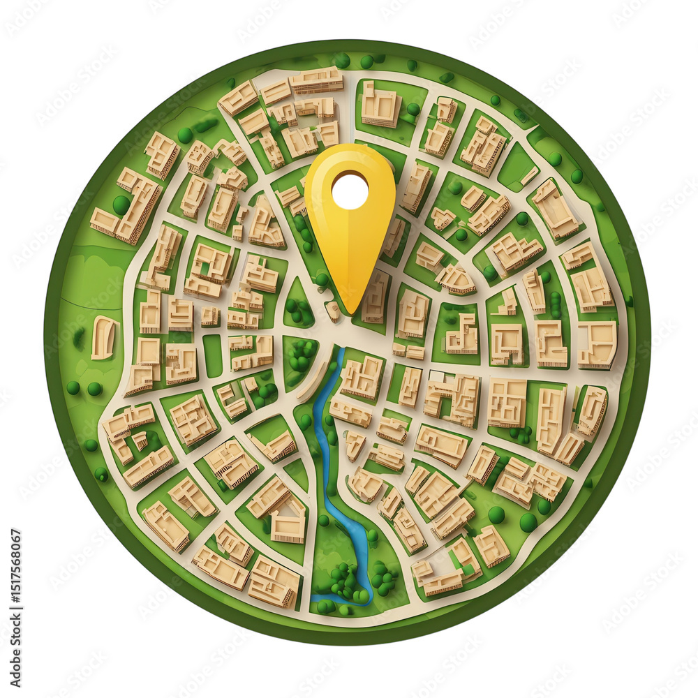 Poster finding your way home on a stylized city map marked with a vibrant yellow on transparent background