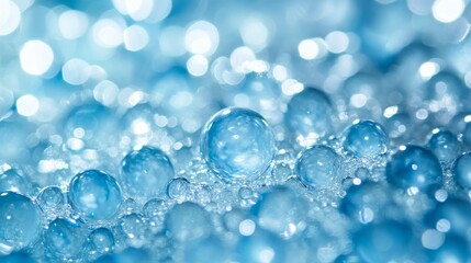 a close-up abstract background featuring highly detailed, hydrated super absorbent polymer beads the tiny spheres appear as glossy, transparent orbs with a wet, glass-like texture light refracts