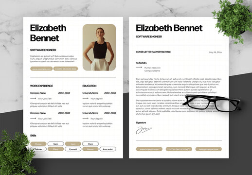 Beige And Black Software Engineer Resume And Cover Letter