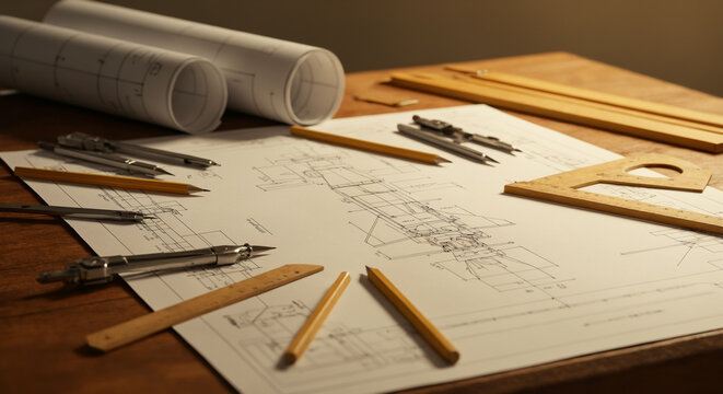 Rocket blueprint sketch with technical details on paper