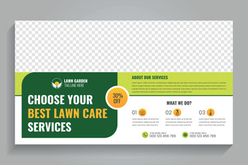 Agricultural and farming services web banner or social media post lawn gardening, video thumbnail design © Shipra