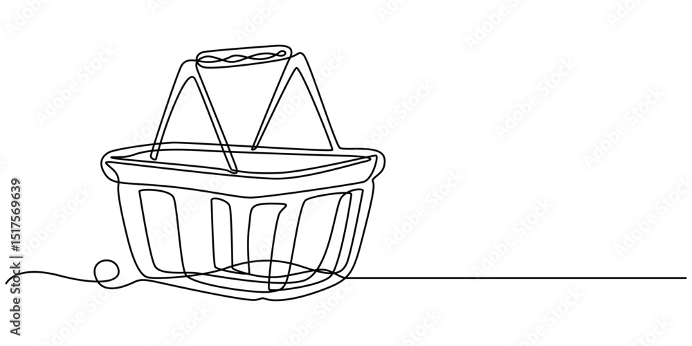 Poster abstract wicker empty basket, wicker rods, pannier. continuous single one line art hand drawing sket