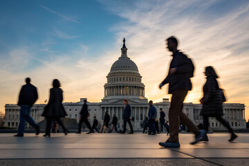 United States Capitol Building with people walking around