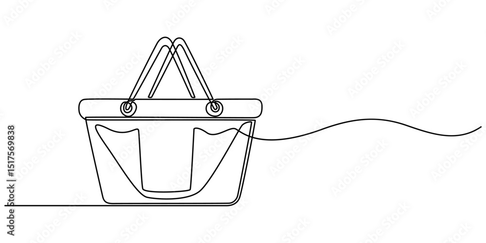 Poster abstract wicker empty basket, wicker rods, pannier. continuous single one line art hand drawing sket