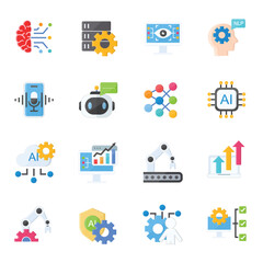 Artificial Intelligence and Tech Icons Set Vector