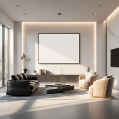 Modern living room with large blank canvas (2)