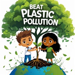 Minimalist Environmental Poster   Beat Plastic Pollution , Save Earth in Style , World Environmental Day 2025 , illustration image , photo , background